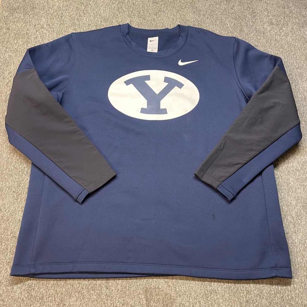 BYU Cougars Nike Therma-FIT Navy Blue Crewneck Sweatshirt Mens XXL